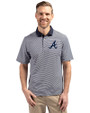 Atlanta Braves Cutter & Buck Virtue Eco Pique Micro Stripe Recycled Mens Big & Tall Polo Navy Blue/White Front
