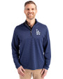 Los Angeles Dodgers Cutter & Buck Virtue Eco Pique Micro Stripe Recycled Mens Big & Tall Quarter Zip Tour Blue/Black Front