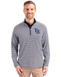 Tampa Bay Rays Cutter & Buck Virtue Eco Pique Micro Stripe Recycled Mens Big & Tall Quarter Zip Navy Blue/White Front