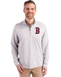 Boston Red Sox Cutter & Buck Virtue Eco Pique Micro Stripe Recycled Mens Quarter Zip Polished/White Front