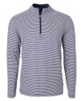 Los Angeles Chargers Cutter & Buck Virtue Eco Pique Micro Stripe Recycled Mens Quarter Zip Navy Blue/White Mannequin