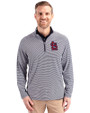 St. Louis Cardinals- Cutter & Buck Virtue Eco Pique Micro Stripe Recycled Mens Quarter Zip Navy Blue/White Front