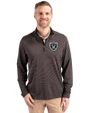 Las Vegas Raiders Cutter & Buck Virtue Eco Pique Micro Stripe Recycled Mens Quarter Zip Black/Elemental Grey Front