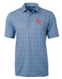 St. Louis Cardinals- Cutter & Buck Pike Magnolia Print Stretch Mens Polo Atlas/Navy Blue Mannequin