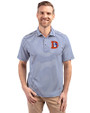 Denver Broncos Historic Cutter & Buck Virtue Eco Pique Stripe Recycled Mens Polo Tour Blue Front