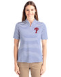 Philadelphia Phillies Cutter & Buck Virtue Eco Pique Stripe Recycled Womens Top Tour Blue Front