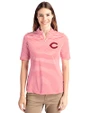 Cincinnati Reds Cutter & Buck Virtue Eco Pique Stripe Recycled Womens Top Red Front
