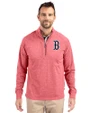 Boston Red Sox Cutter & Buck Adapt Eco Knit Heather Mens Quarter Zip Pullover Cardinal Red Heather Front