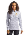 Pittsburgh Pirates Cutter & Buck Traverse Stretch Eco Camo Print Quarter Zip Womens Pullover Charcoal Front