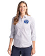 Air Force Falcons College Vault Cutter & Buck Stretch Oxford Stripe Womens Long Sleeve Dress Shirt French Blue Front