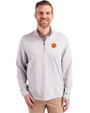Clemson Tigers Cutter & Buck Virtue Eco Pique Micro Stripe Recycled Mens Big & Tall Quarter Zip Polished/White Front