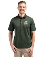 Michigan State Spartans Cutter & Buck Virtue Eco Pique Micro Stripe Recycled Mens Polo Hunter/Black Front