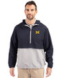 Michigan Wolverines Cutter & Buck Charter Eco Recycled Mens Anorak Jacket Navy Blue/Polished Front