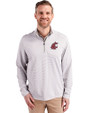 Washington State Cougars Cutter & Buck Virtue Eco Pique Micro Stripe Recycled Mens Quarter Zip Polished/White Front