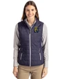 FIU Panthers College Vault Cutter & Buck Rainier PrimaLoft® Womens Eco Insulated Full Zip Puffer Vest Dark Navy/Silver Front