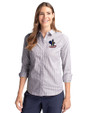 Delaware Fightin' Blue Hens College Vault Cutter & Buck Stretch Oxford Stripe Womens Long Sleeve Dress Shirt Charcoal Front