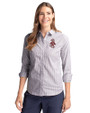 Washington State Cougars College Vault Cutter & Buck Stretch Oxford Stripe Womens Long Sleeve Dress Shirt Charcoal Front