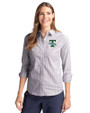 Tulane Green Wave College Vault Cutter & Buck Stretch Oxford Stripe Womens Long Sleeve Dress Shirt Charcoal Front