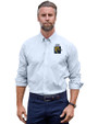 FIU Panthers College Vault Cutter & Buck Easy Care Stretch Oxford Stripe Mens Big & Tall Long Sleeve Button Down Shirt Light Blue Front