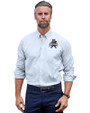 Utah State Aggies College Vault Cutter & Buck Stretch Oxford Stripe Mens Long Sleeve Dress Shirt Light Blue Front