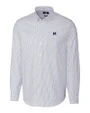 Michigan Wolverines College Vault Cutter & Buck Stretch Oxford Stripe Mens Long Sleeve Dress Shirt Light Blue Mannequin