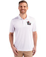NC State Wolfpack College Vault Cutter & Buck Prospect Eco Textured Stretch Recycled Mens Short Sleeve Polo White Front