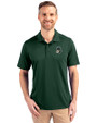Michigan State Spartans College Vault Cutter & Buck Prospect Eco Textured Stretch Recycled Mens Short Sleeve Polo Hunter Green Front
