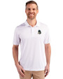 Michigan State Spartans College Vault Cutter & Buck Prospect Eco Textured Stretch Recycled Mens Short Sleeve Polo White Front