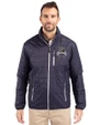 Utah State Aggies College Vault Cutter & Buck Rainier Recycled Insulated Puffer Mens Full Zip Jacket Dark Navy/Silver Front