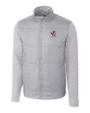 Louisville Cardinals College Vault Cutter & Buck Stealth Recycled Hybrid Quilted Mens Windbreaker Jacket Polished Medium Gray Mannequin