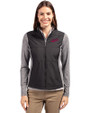 New Mexico State Aggies College Vault Cutter & Buck Stealth Hybrid Quilted Womens Full Zip Windbreaker Jacket Black Front