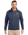 Michigan Wolverines College Vault Cutter & Buck Mainsail Sweater-Knit Mens Big and Tall Half Zip Pullover Jacket Liberty Navy Heather Front