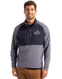 Old Dominion Monarchs College Vault Cutter & Buck Adapt Eco Knit Hybrid Recycled Mens Quarter Zip Navy Blue Heather/Navy Blue Front