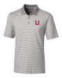 Utah Utes College Vault Cutter & Buck Forge Tonal Stripe Stretch Mens Big and Tall Polo Polished Medium Gray Mannequin