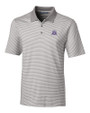 Northwestern Wildcats College Vault Cutter & Buck Forge Tonal Stripe Stretch Mens Big and Tall Polo Polished Medium Gray Mannequin