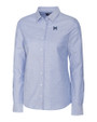 Michigan Wolverines College Vault Cutter & Buck Stretch Oxford Womens Long Sleeve Dress Shirt Light Blue Mannequin