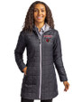 Louisville Cardinals Cutter & Buck Rainier PrimaLoft®  Womens Eco Insulated Hooded Long Coat Black Front