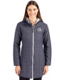 Georgetown Hoyas Cutter & Buck Rainier PrimaLoft®  Womens Eco Insulated Hooded Long Coat Anthracite Melange Front