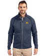 Michigan Wolverines College Vault Cutter & Buck Mainsail Sweater-Knit Mens Full Zip Jacket Liberty Navy Heather Front