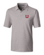 Utah Utes College Vault Cutter & Buck Forge Pencil Stripe Stretch Mens Polo Polished Medium Gray Mannequin