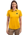 Michigan Wolverines College Vault Cutter & Buck Prospect Eco Textured Stretch Recycled Womens Short Sleeve Polo College Gold Front