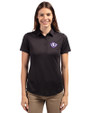 Texas Christian Horned Frogs College Vault Cutter & Buck Prospect Eco Textured Stretch Recycled Womens Short Sleeve Polo Black Front