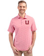 Utah Utes College Vault Cutter & Buck Virtue Eco Pique Botanical Print Recycled Mens Polo Red Front