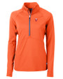 Virginia Tech Hokies College Vault Cutter & Buck Adapt Eco Knit Stretch Recycled Womens Half Zip Pullover College Orange Mannequin