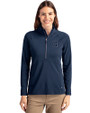 Georgetown Hoyas College Vault Cutter & Buck Adapt Eco Knit Stretch Recycled Womens Half Zip Pullover Navy Blue Front