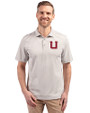 Utah Utes College Vault Cutter & Buck Virtue Eco Pique Stripe Recycled Mens Big and Tall Polo Polished Medium Gray Front