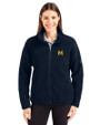 Michigan Wolverines College Vault Cutter & Buck Cascade Eco Fleece Womens Full Zip Jacket Navy Blue Front