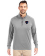 DePaul Blue Demons Cutter & Buck Adapt Eco Knit Stretch Recycled Mens Quarter Zip Pullover Polished Medium Gray Front