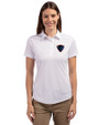 DePaul Blue Demons Cutter & Buck Prospect Eco Textured Stretch Recycled Womens Short Sleeve Polo White Front