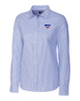 SMU Mustangs Cutter & Buck Stretch Oxford Stripe Womens Long Sleeve Dress Shirt FB_MANN_HG 